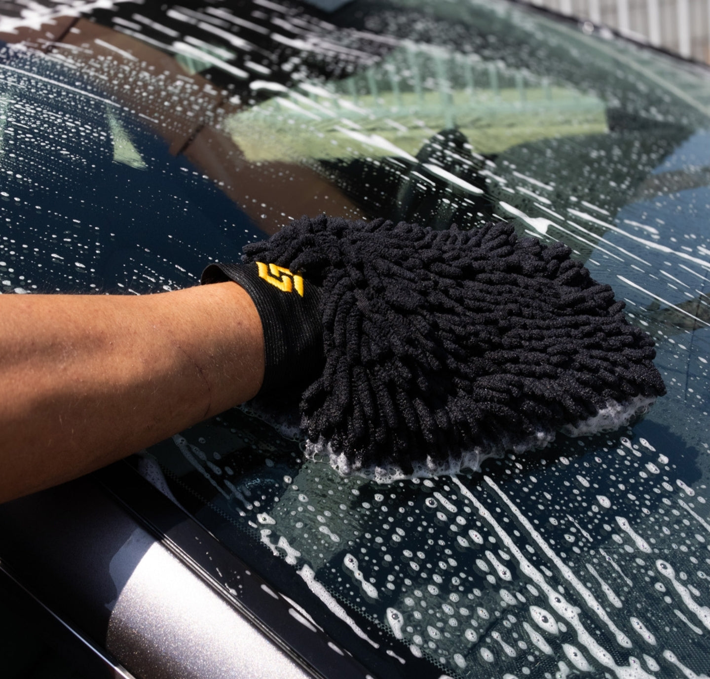 Black Microfiber chenille mitt with cuff