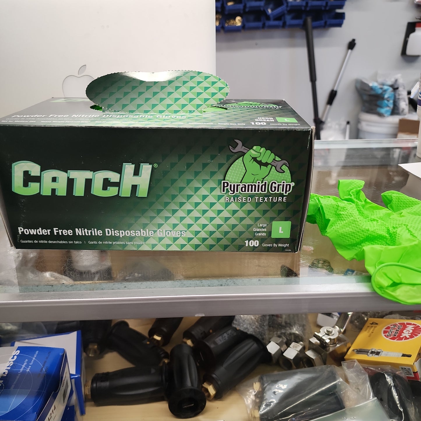 Green raised textured gloves